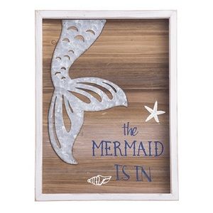 The Mermaid is In Wood Wall Plaque: 15”x12”